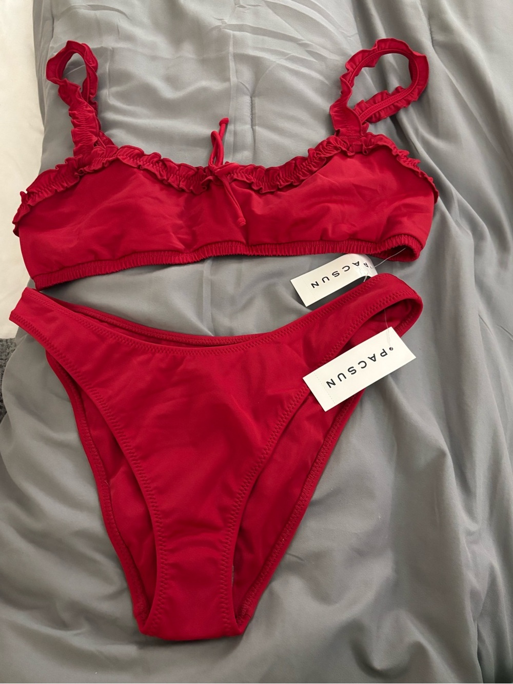 PacSun Red Ruffle Bandeau Bikini Set - Picture 3 of 3